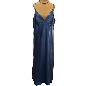 Womens silky blue maxi slip dress evening wear lounge wear cocktail party